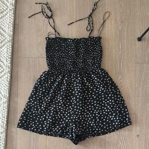 TALULAH Black and White Polka Dot Jumpsuit with Smocked Bodice